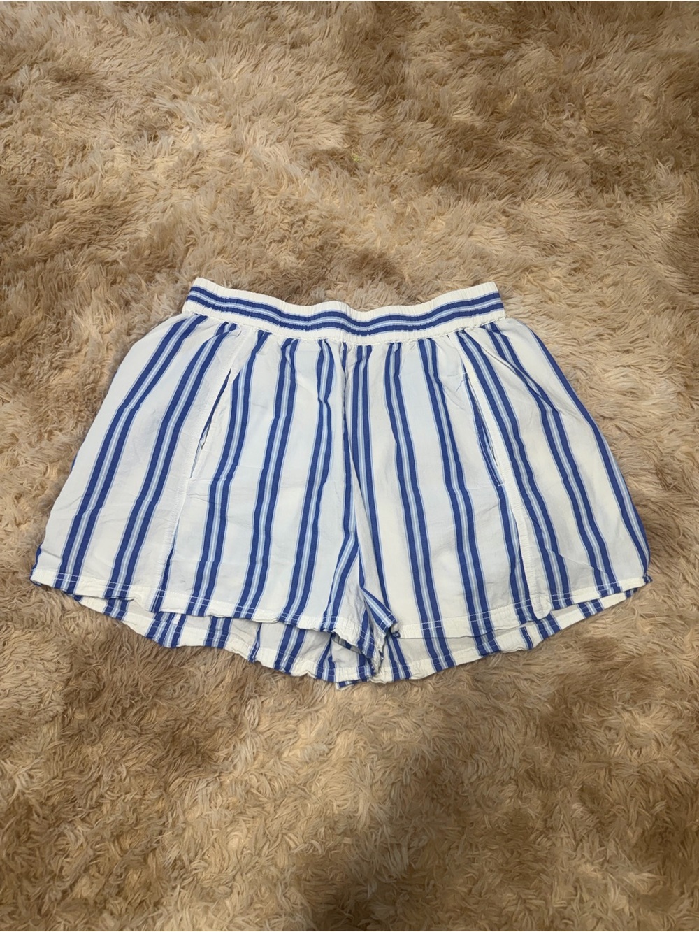 Free People White Shorts with Blue Vertical Stripes